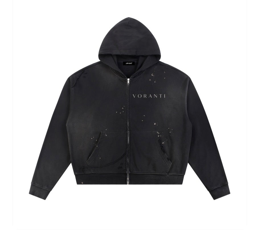 Distressed zip hoodie